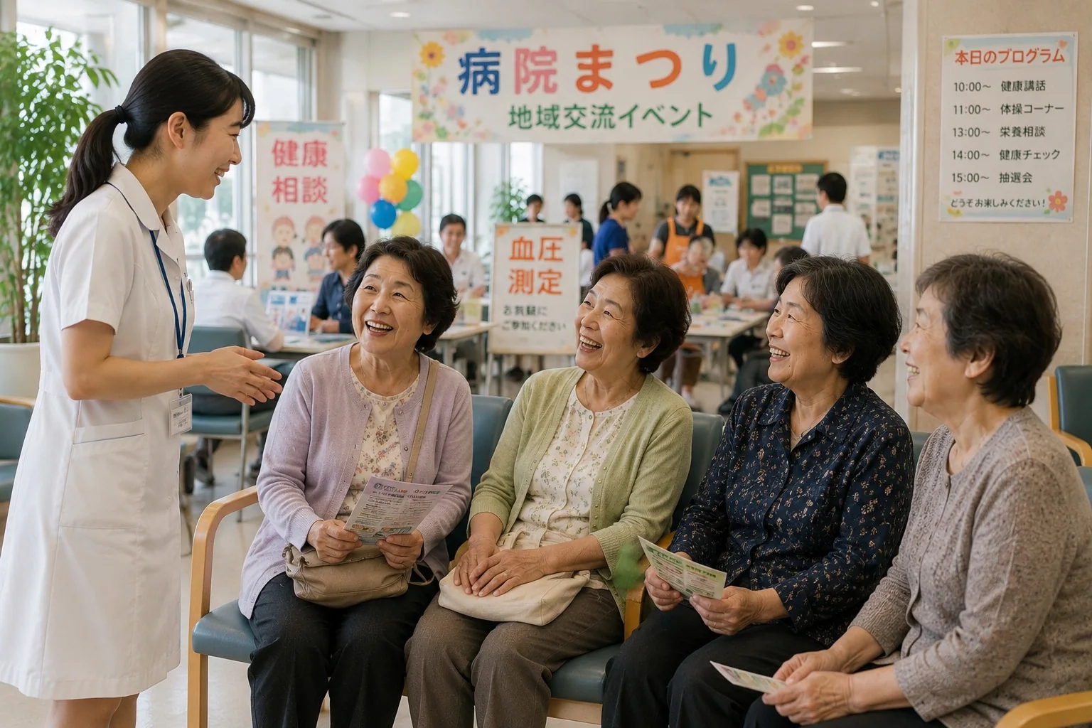 病院の地域交流イベントで住民と職員が交流する様子
